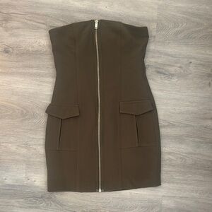 Zara Army Green Strapless Dress